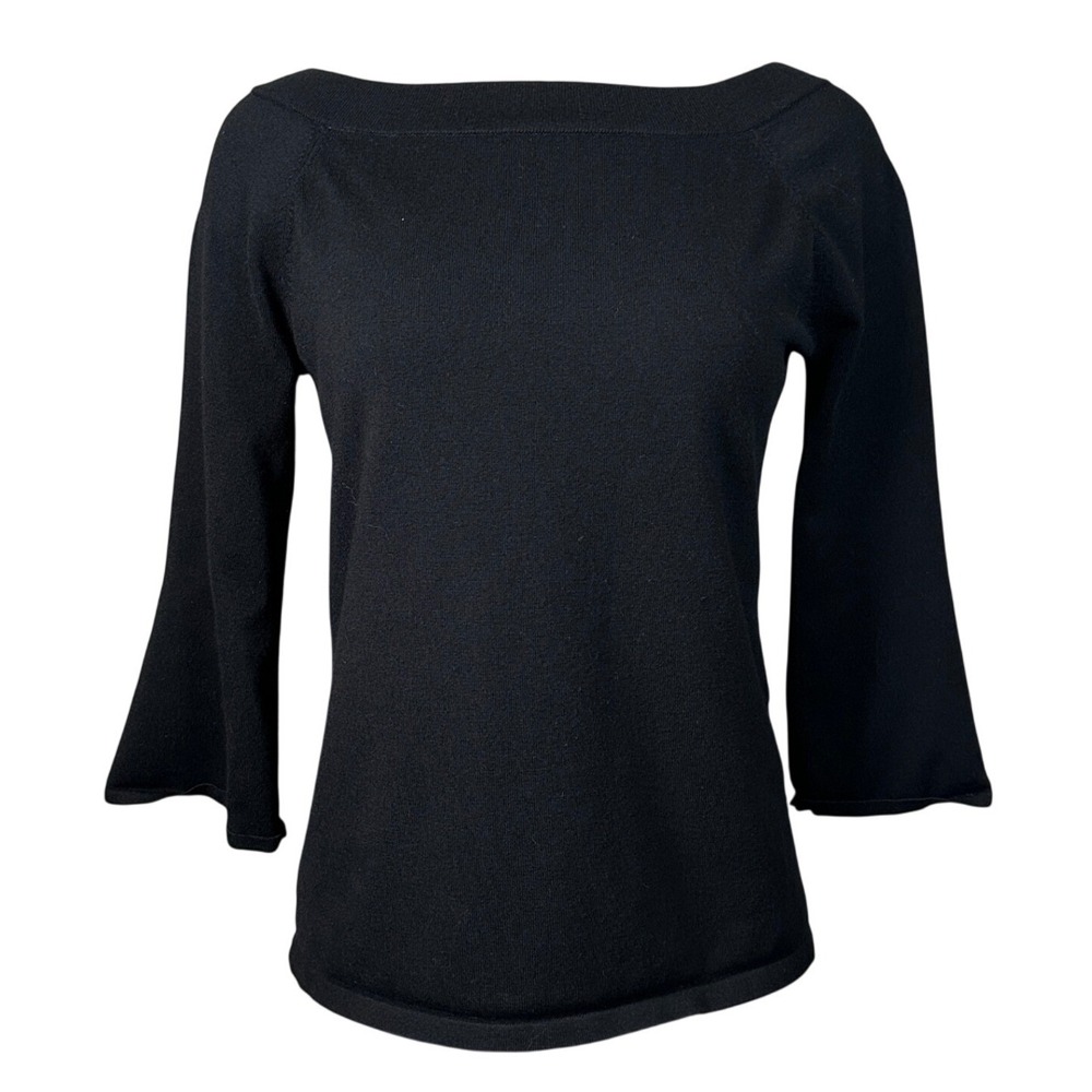 Chicos Black Boat Neck Knit Sweater Top Size 0 Small Rayon Blend Basic Simple